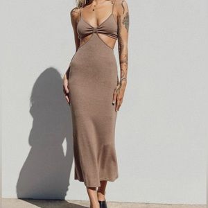 Princess Polly JOCELYN CUT OUT MIDI DRESS BROWN - NWOT